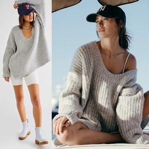 Free People Blue Bell VNeck Oversize Sweater GrayM